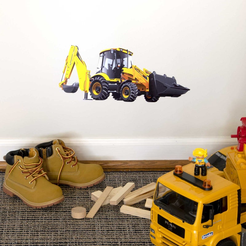 StikArt Yellow Backhoe Loader Construction Truck Wall Decal, 13-inches W x 11-inches H